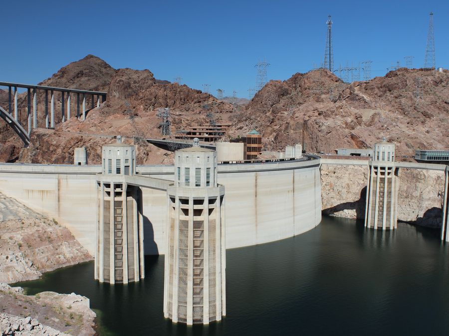 The Art Deco intake towers of Hoover Dam.