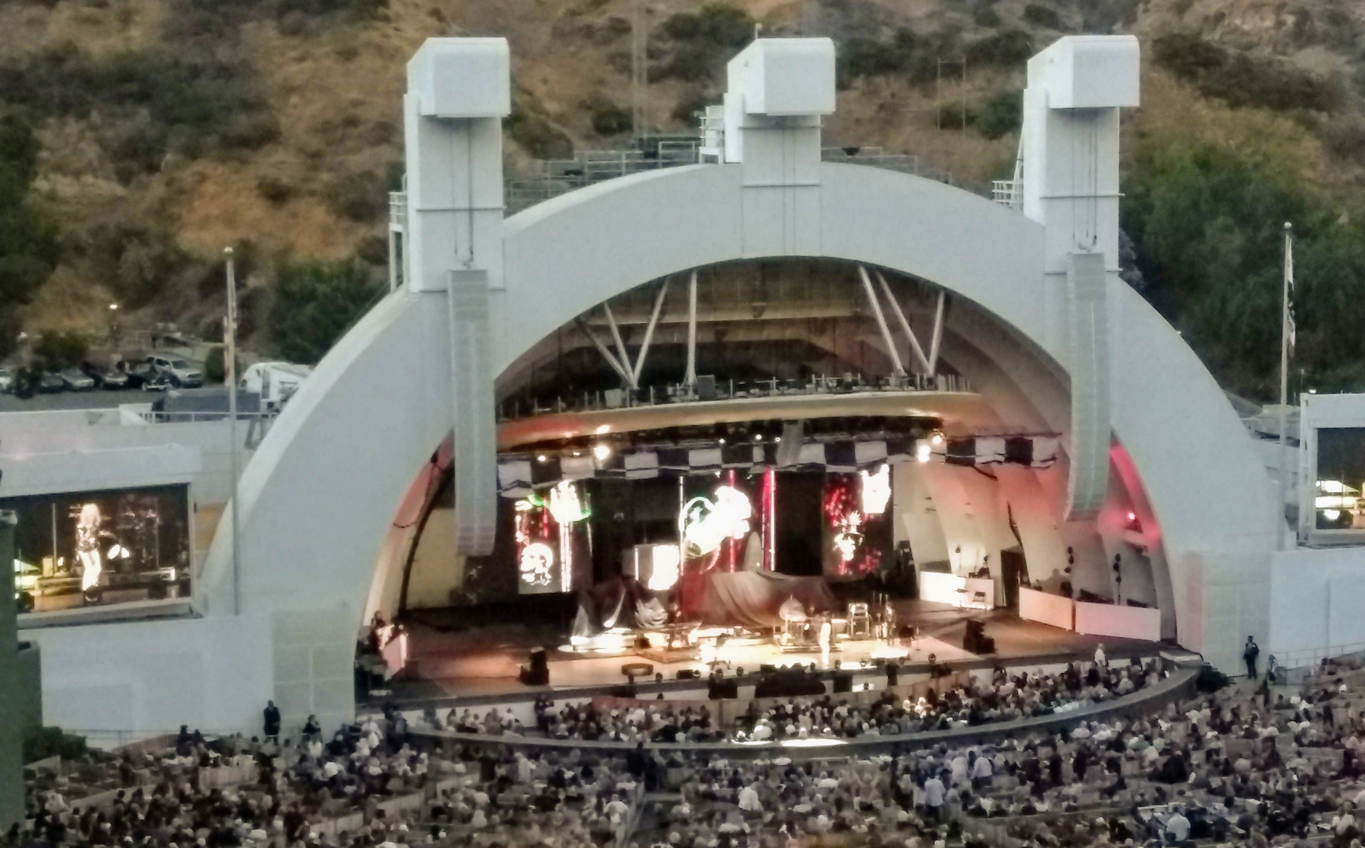 The Hollywood Bowl amphitheater at sunset.