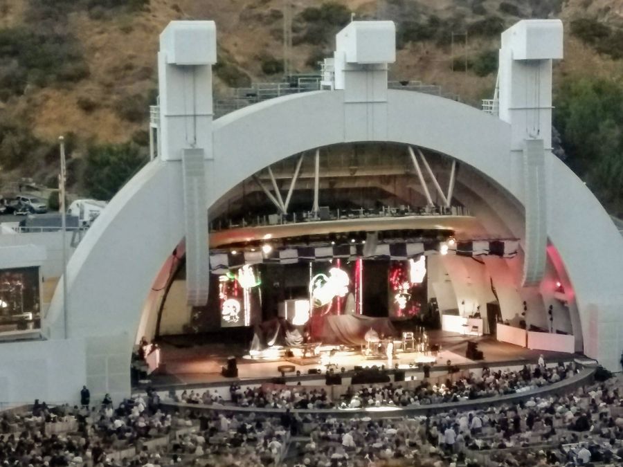 The Hollywood Bowl amphitheater at sunset.