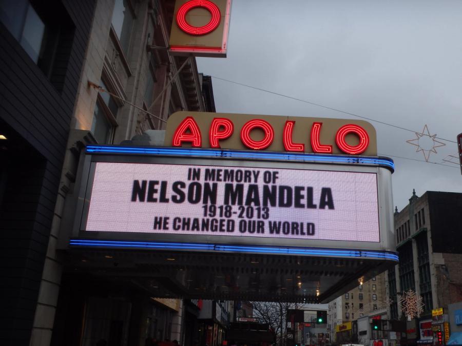A mural at the Apollo Theater commemorating Nelson Mandela.