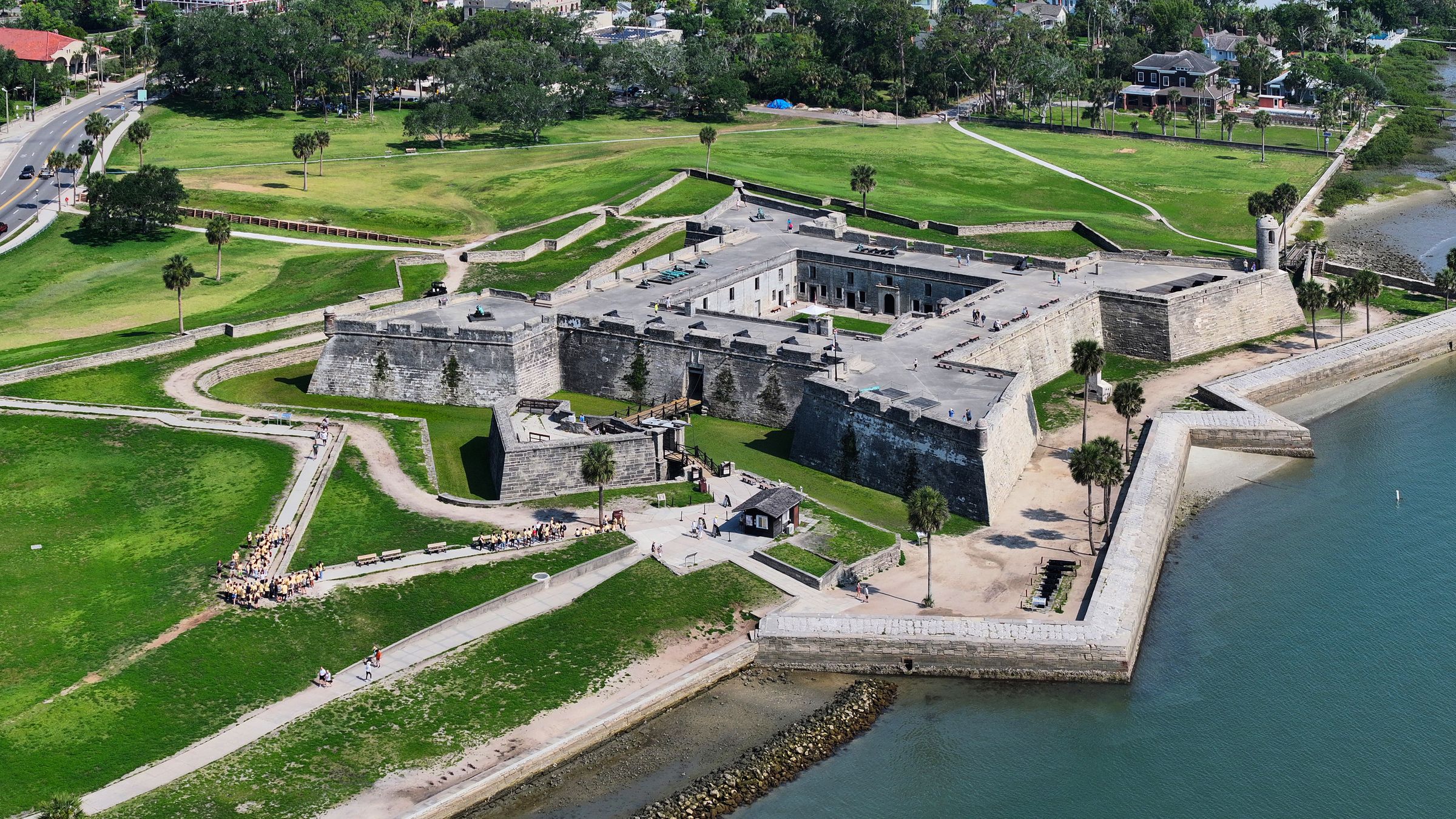 Aerial view of the star-shaped Castillo de San Marcos in St. Augustine.