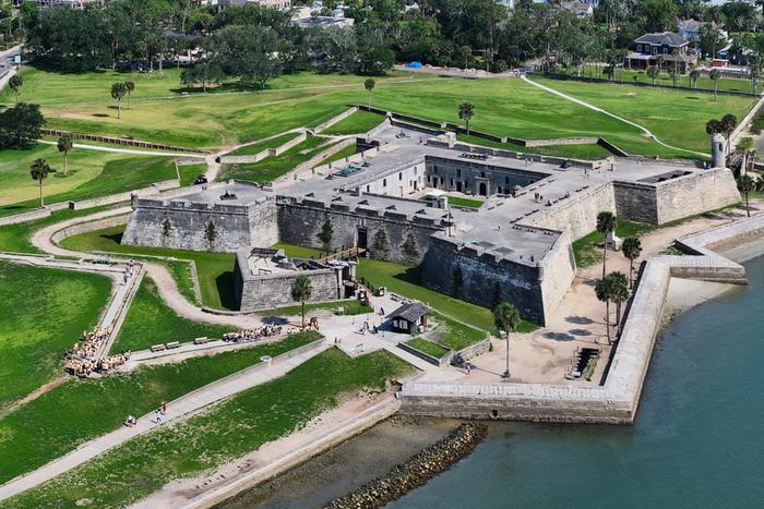 Aerial view of the star-shaped Castillo de San Marcos in St. Augustine.