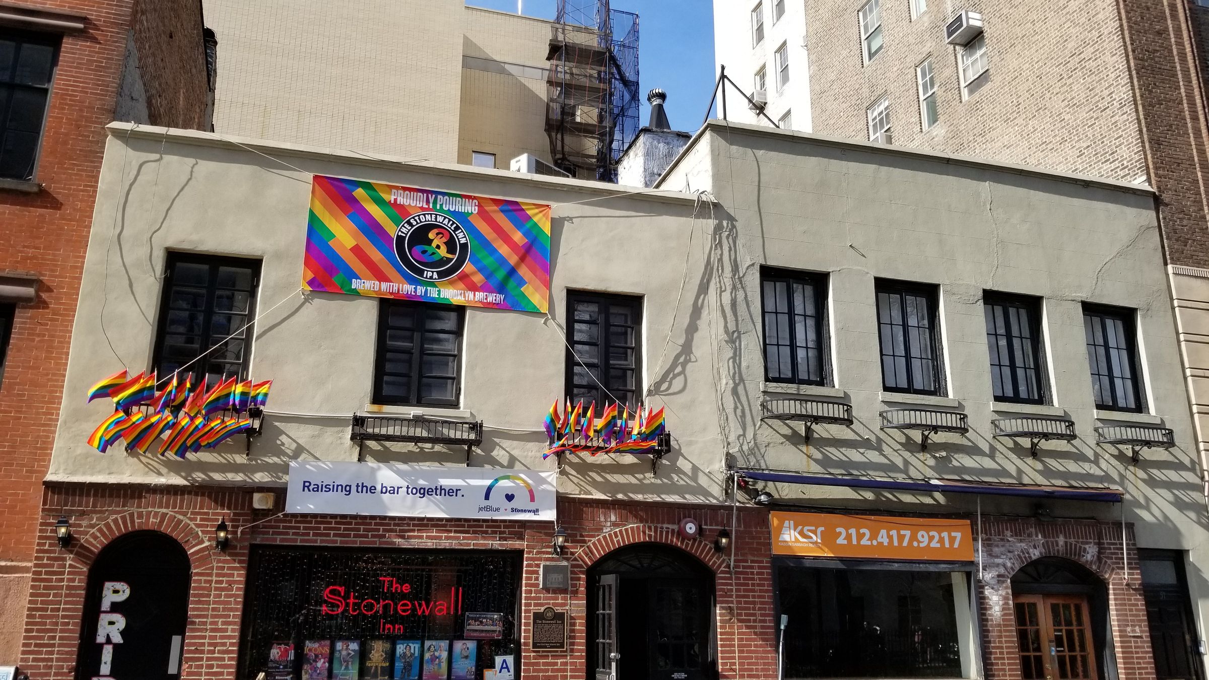 The exterior of the Stonewall Inn on Christopher Street in Greenwich Village.