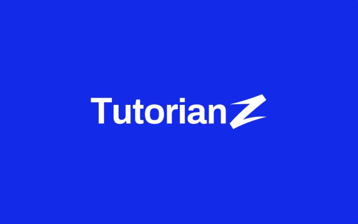 TutorianZ wordmark logo in white over an Electric Blue background