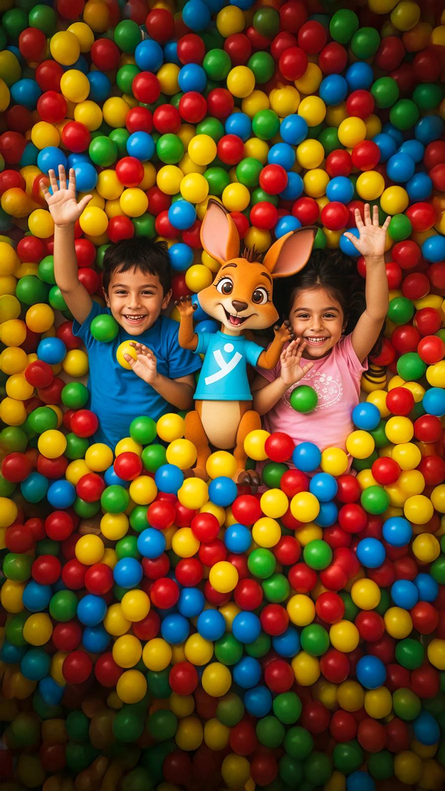 Yupi with kids in balls pool