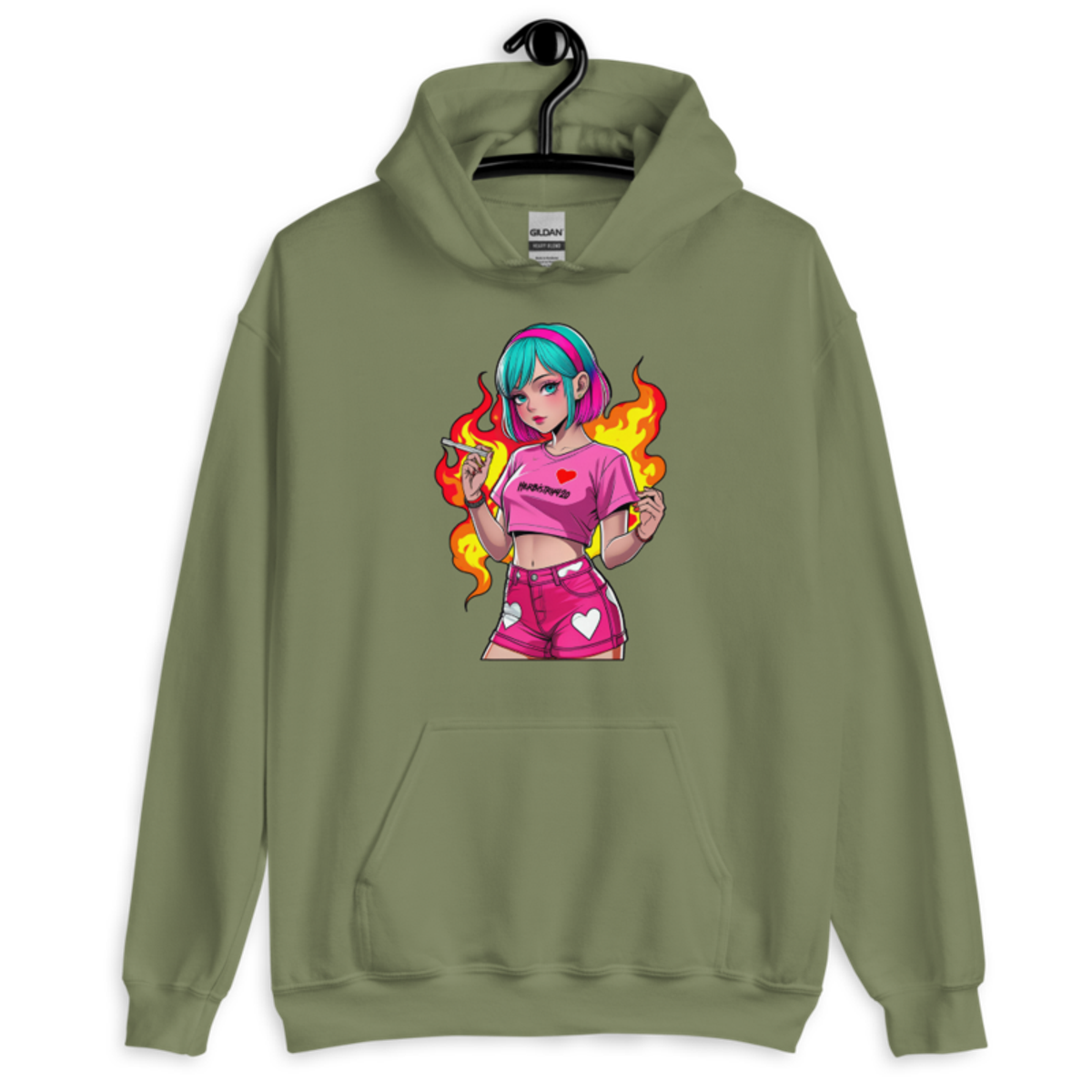 Anime Vape Girl – Unisex Hoodie — military green