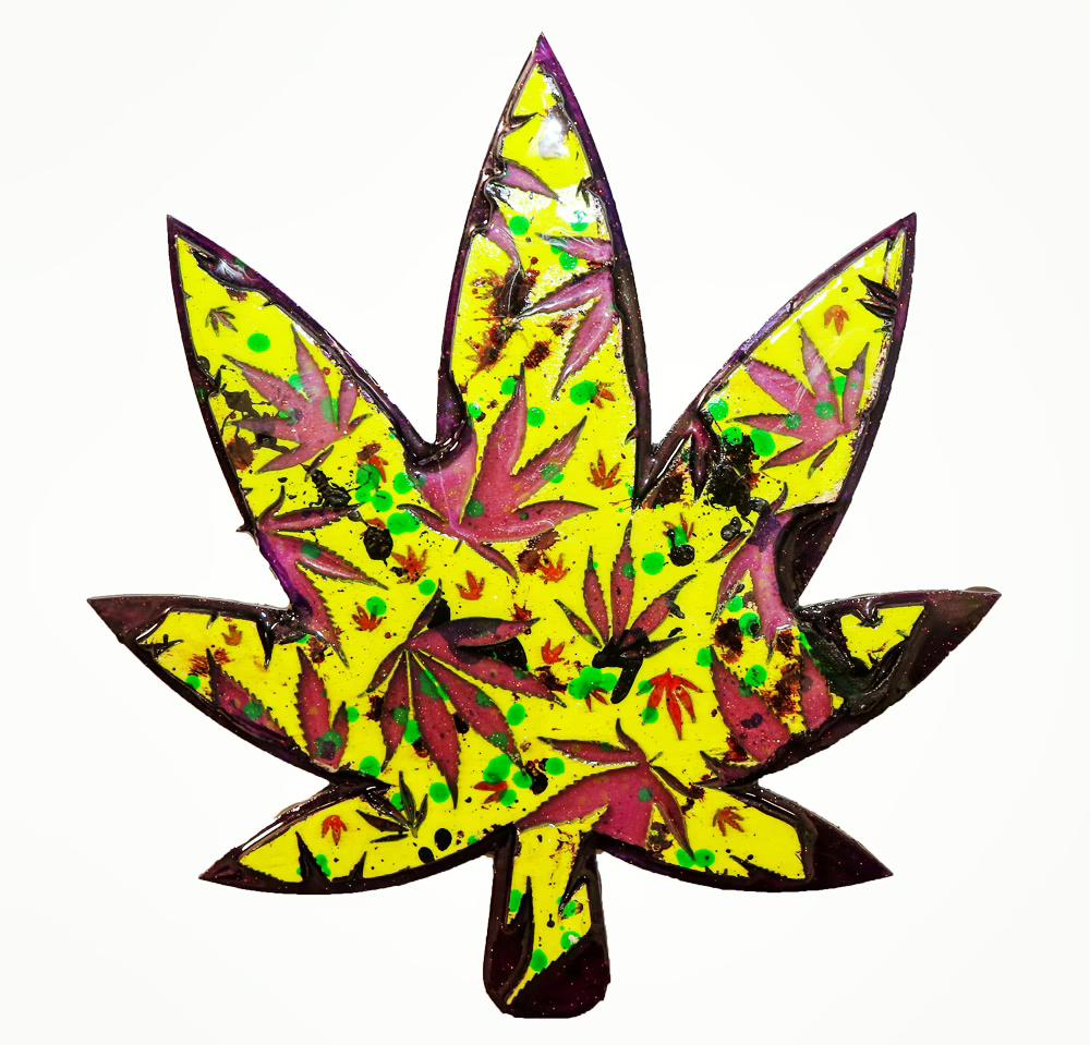 Weed Leaf Yellow/Purple – Wood Cut Art
