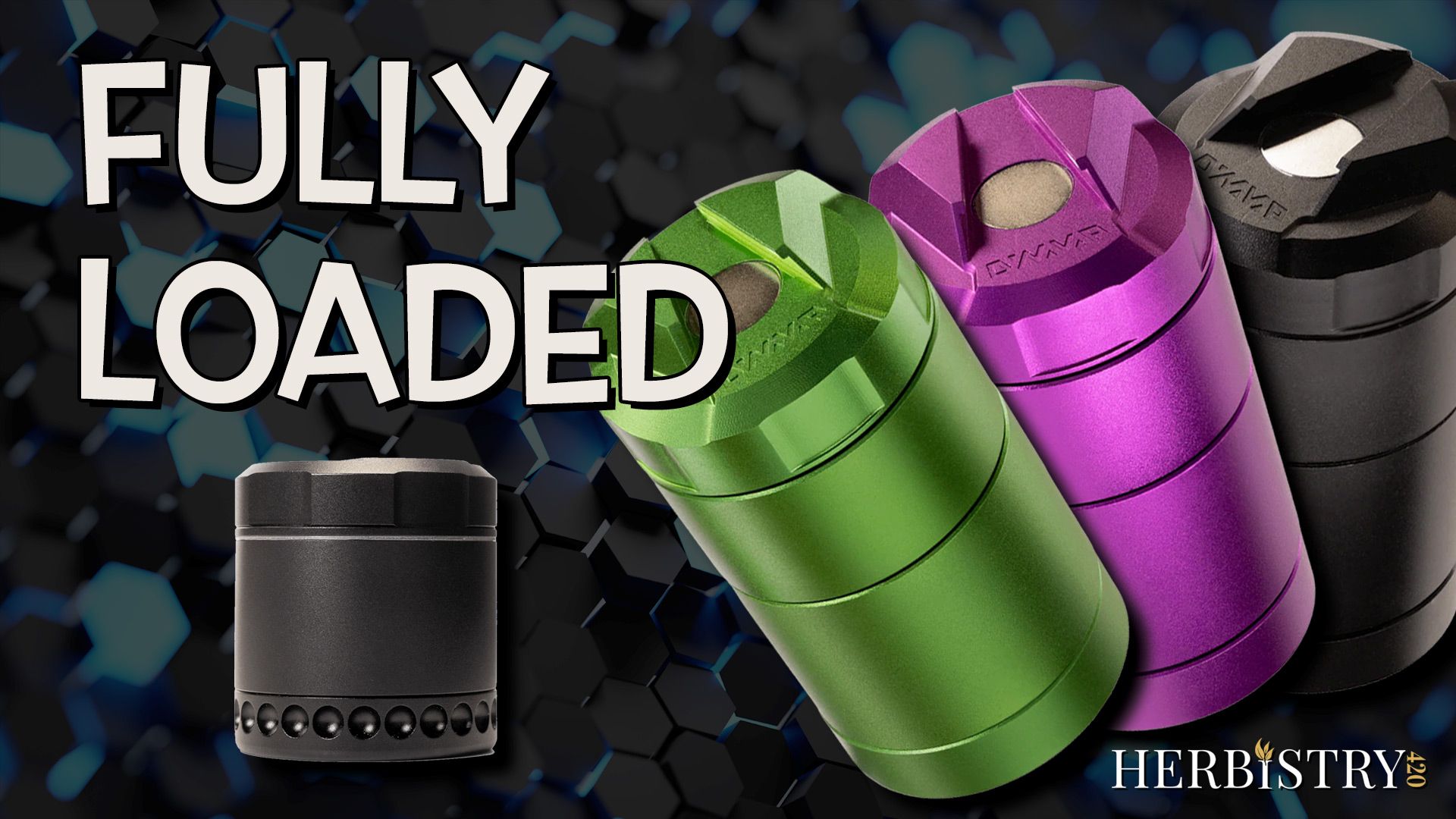 DynaVap DynaBank and DynaGrind modular pocket system in green, purple, and black