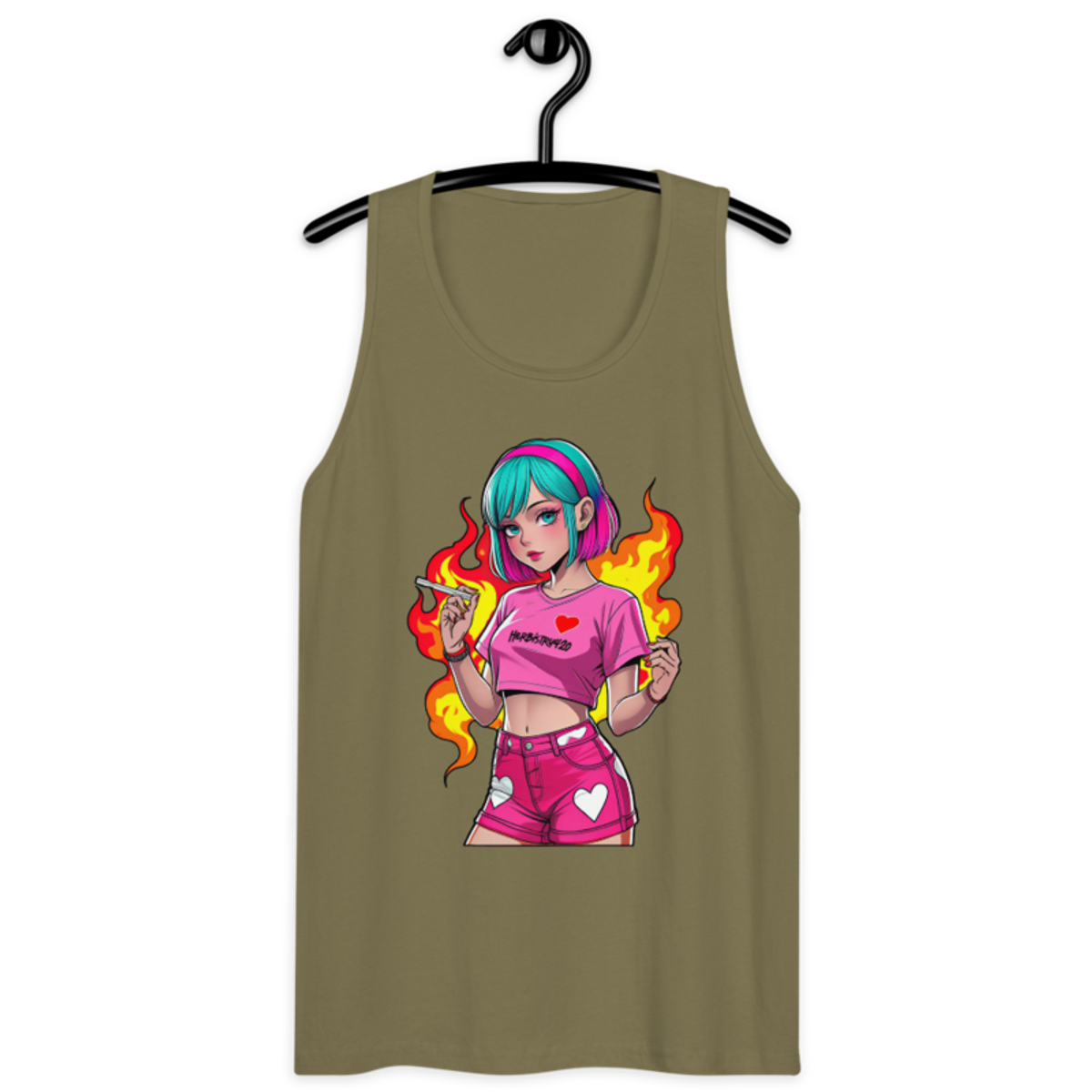 Anime Vape Girl – Men’s premium tank top — military green