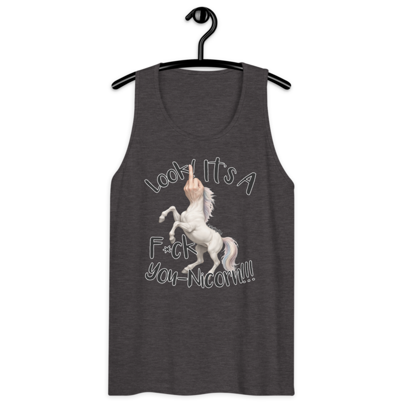 F•ck Unicorn – Men’s premium tank top — charcoal heather