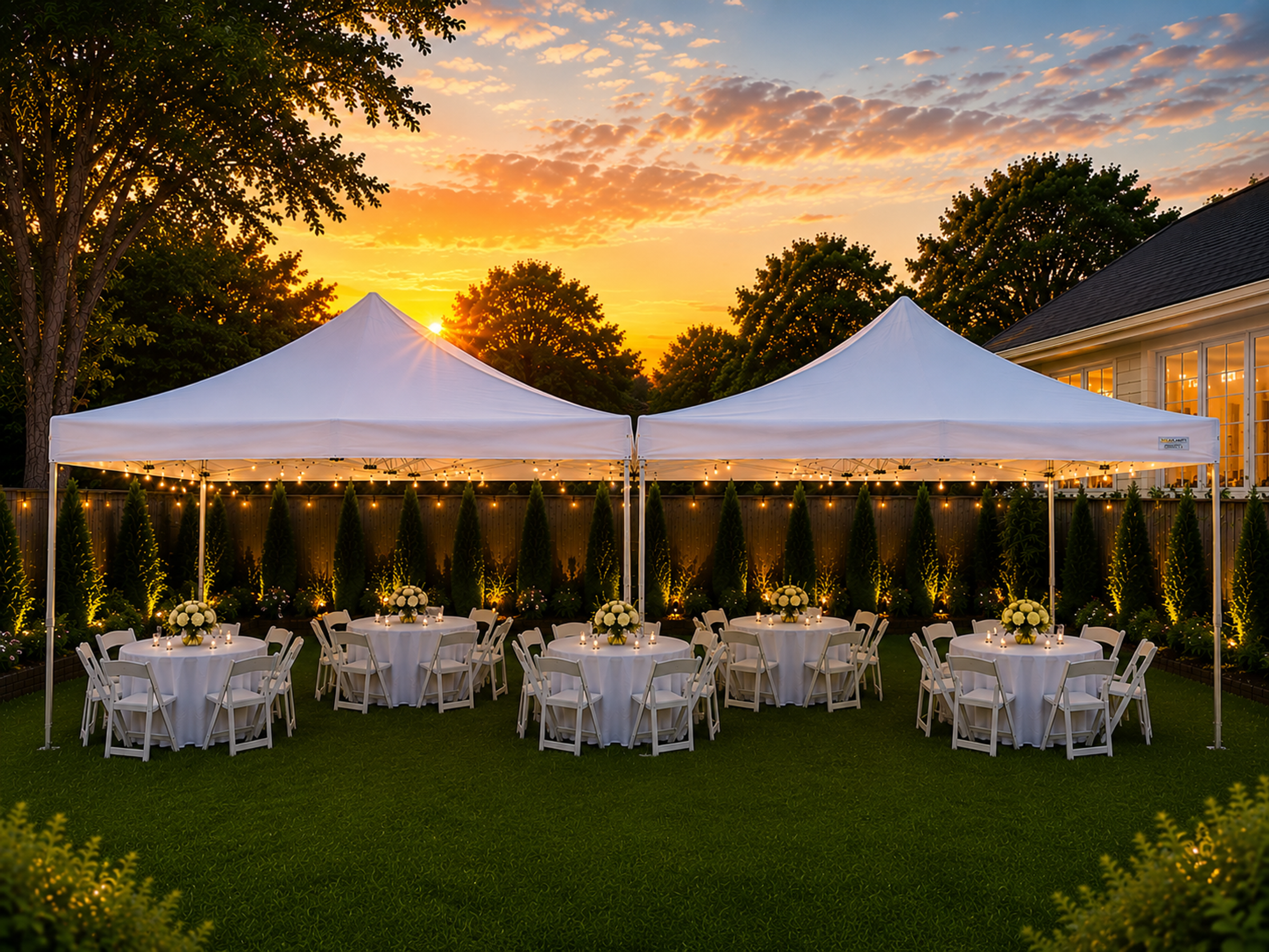 (2) 10x20 Pop-up Tents attached with gutter guard