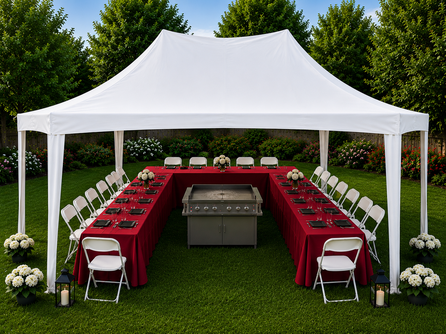 20 x 20 octagonal tent high peak hibachi party package