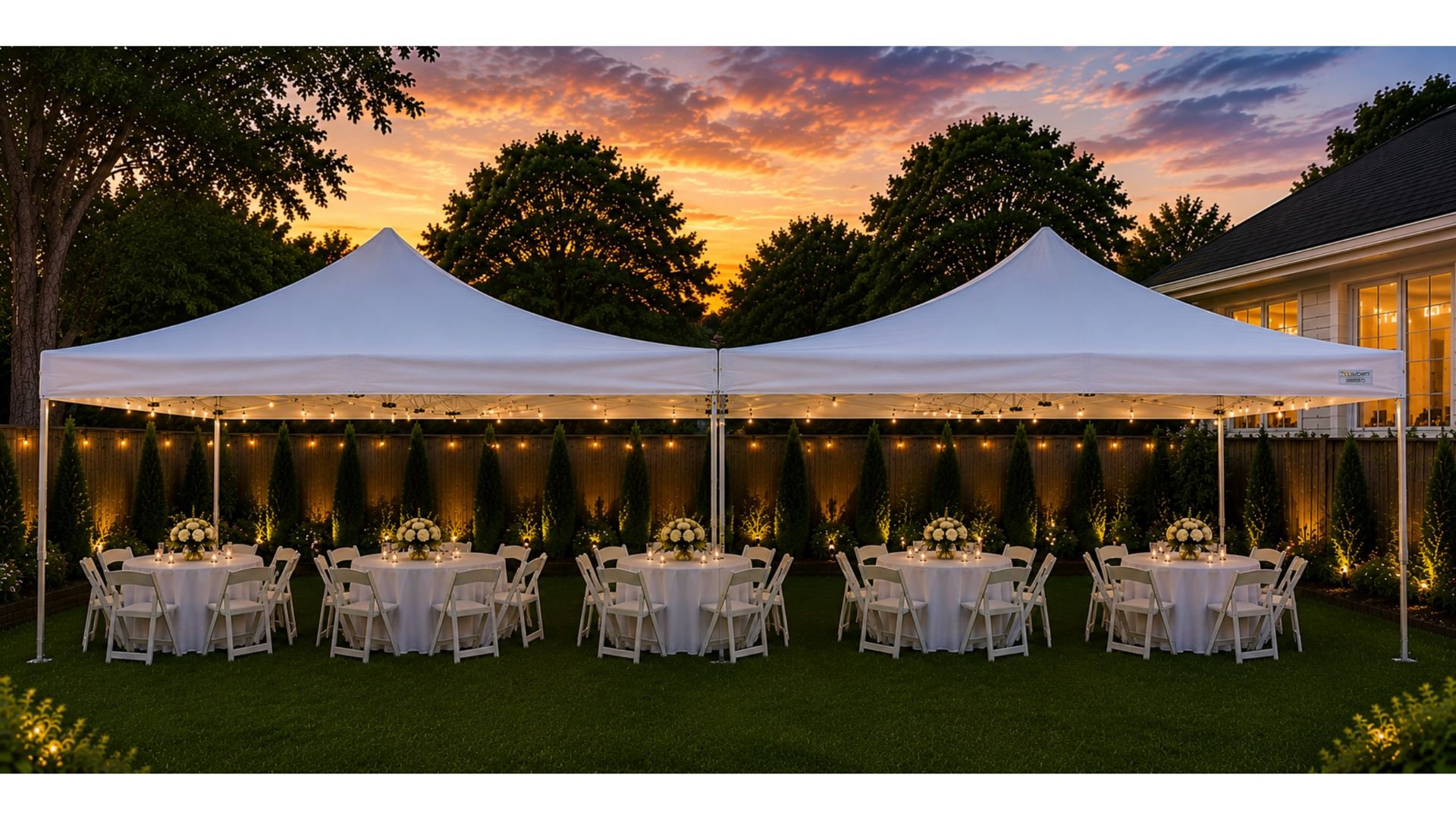 (2) 10x20 Pop-up Tents attached with gutter guard