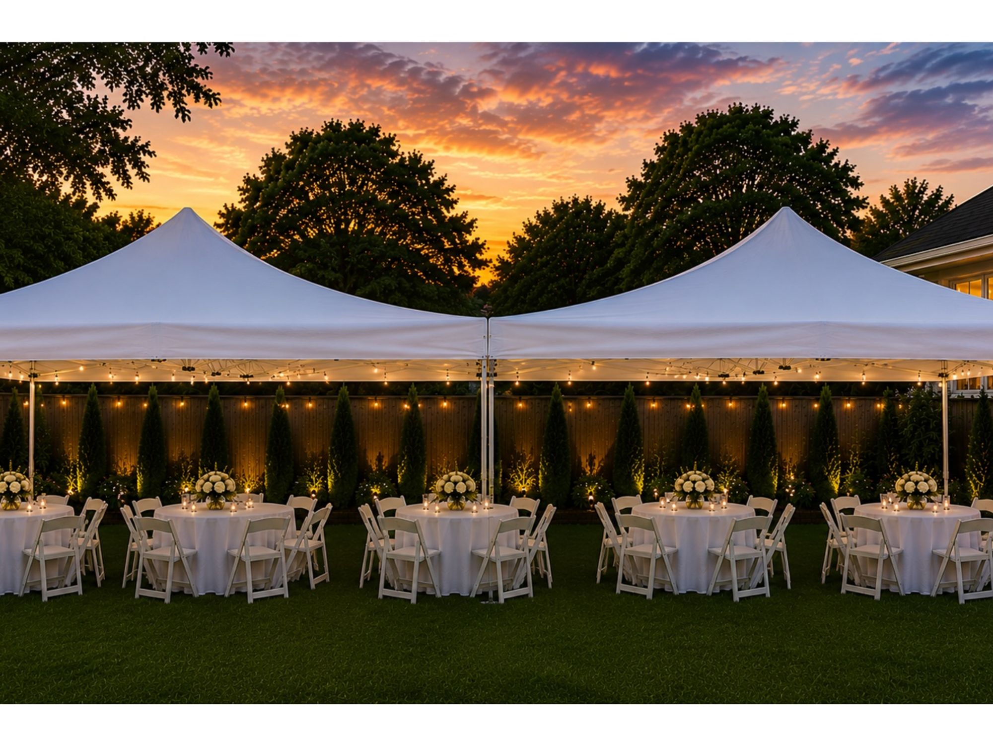 (2) 10x20 Pop-up Tents attached with gutter guard