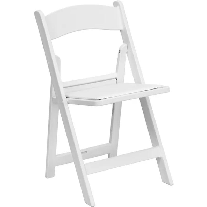 White padded resin folding chairs