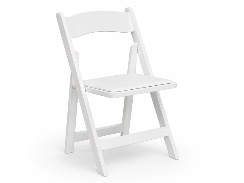 White padded resin folding chairs