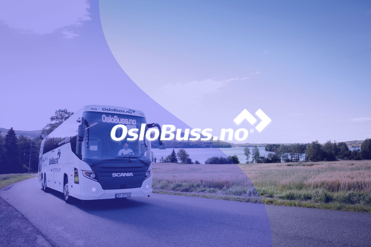 Image of a bus from Oslobuss, with a purple overlay and the Oslobuss logo on top