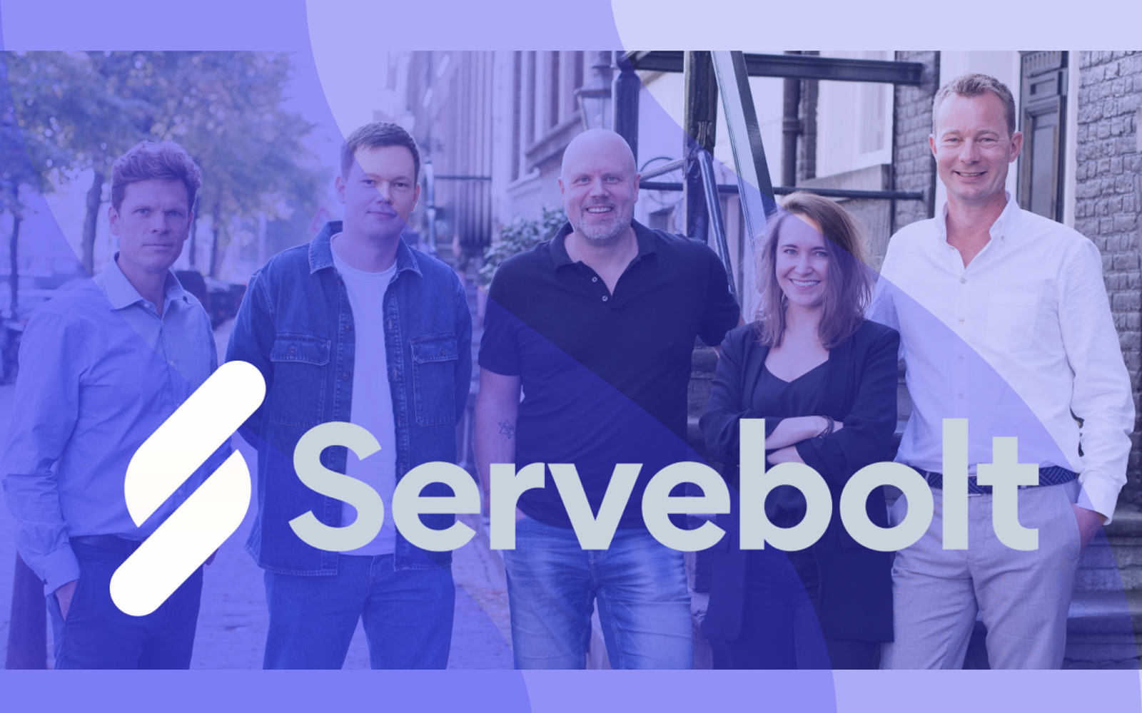A picture of five people, with blue, transparent overlay and Servebolts logo over it