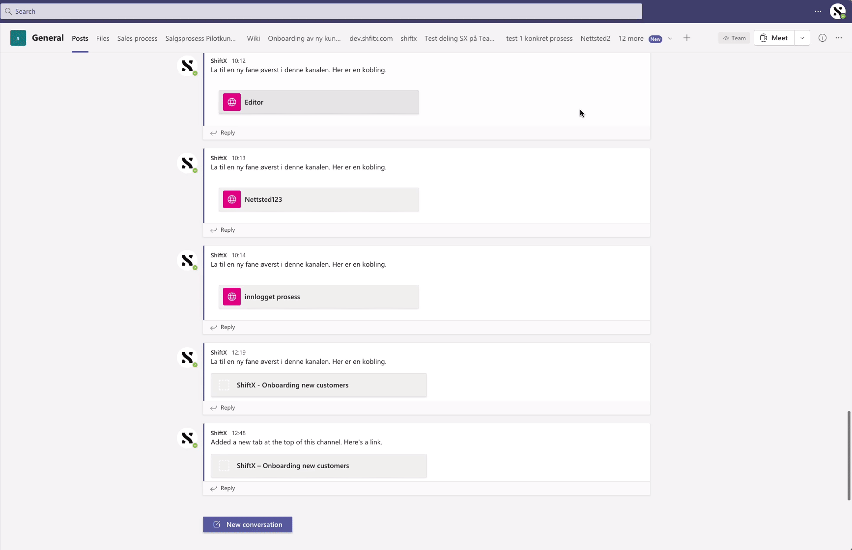 A short screenrecording of how to share a ShiftX flow in Microsoft Teams