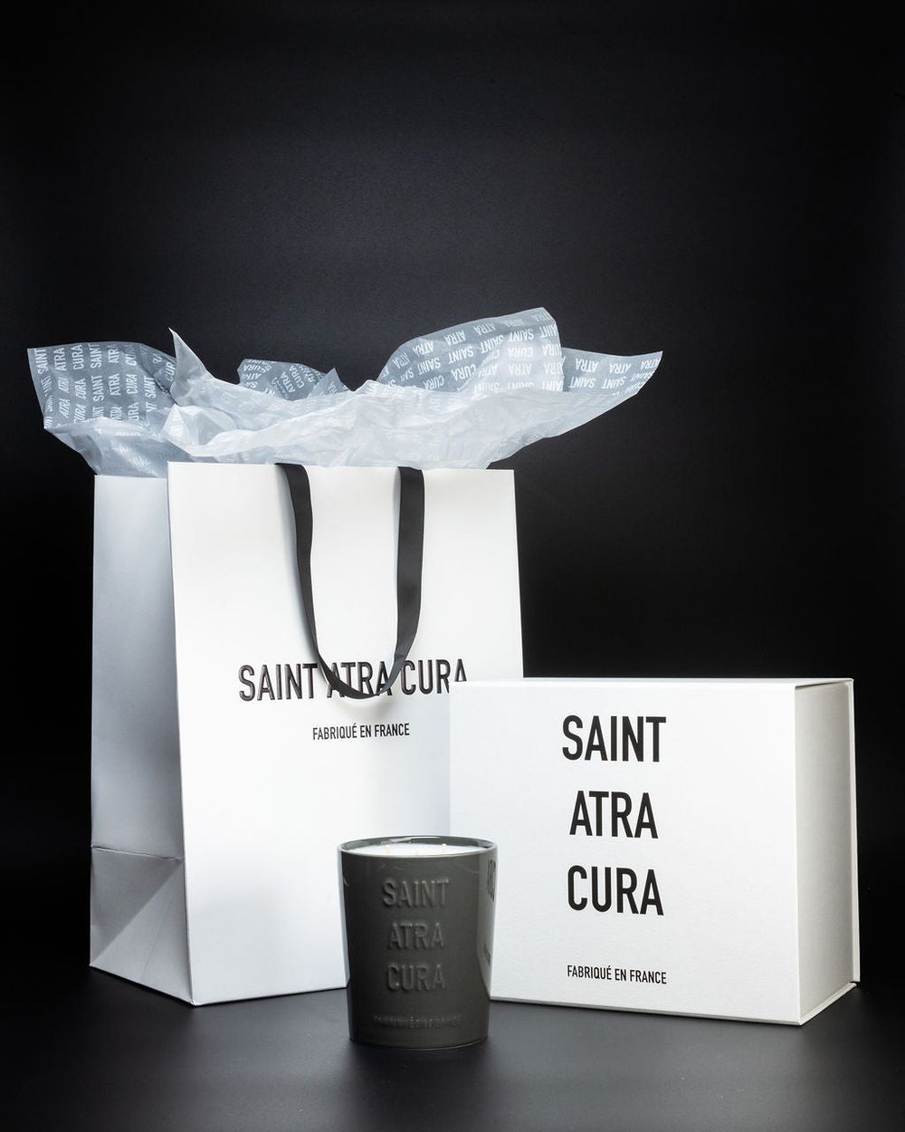Saint Atra Cura Grande Bougie Cuir Poivre Rose full gloss ceramic candle, luxury fragrance French Alps