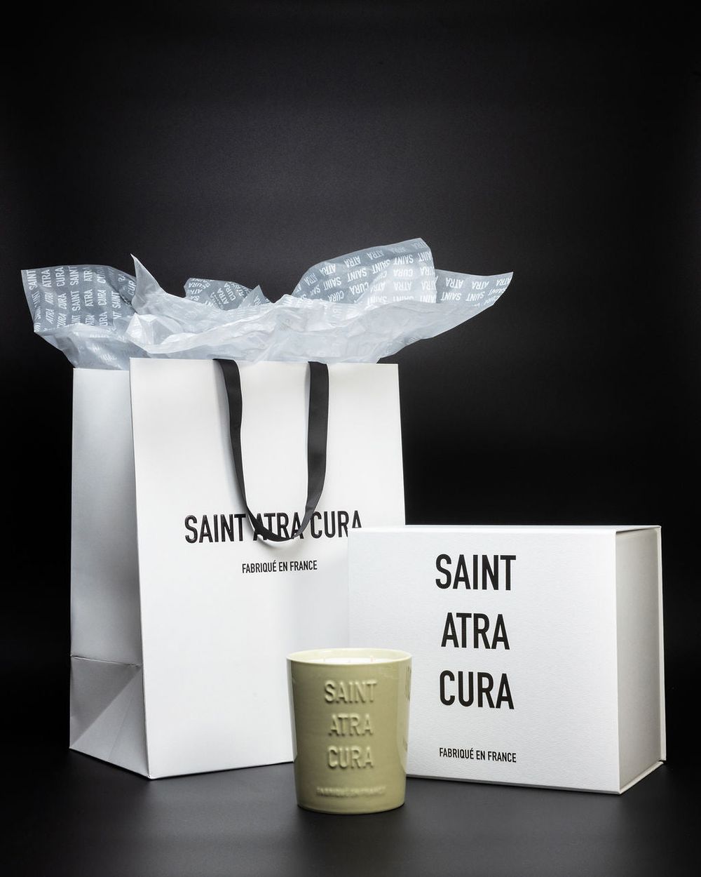 Saint Atra Cura Grande Bougie Bergamote Cyprès full gloss luxury candle, handcrafted French Alps