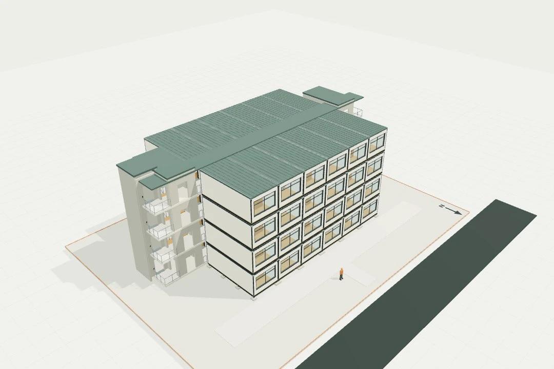 Modular apartment stack, 24 one-bedroom units