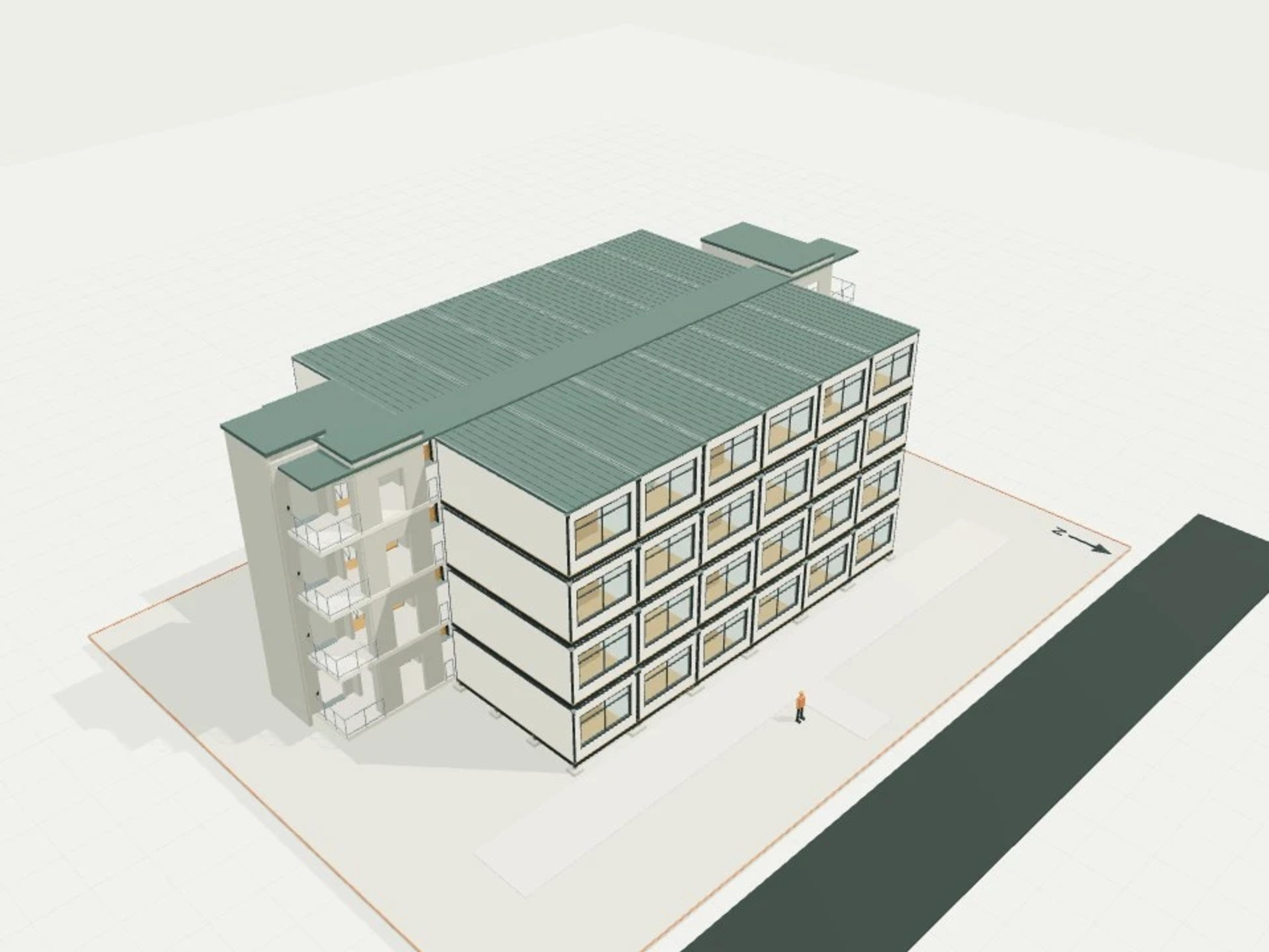 Modular apartment stack, 24 one-bedroom units