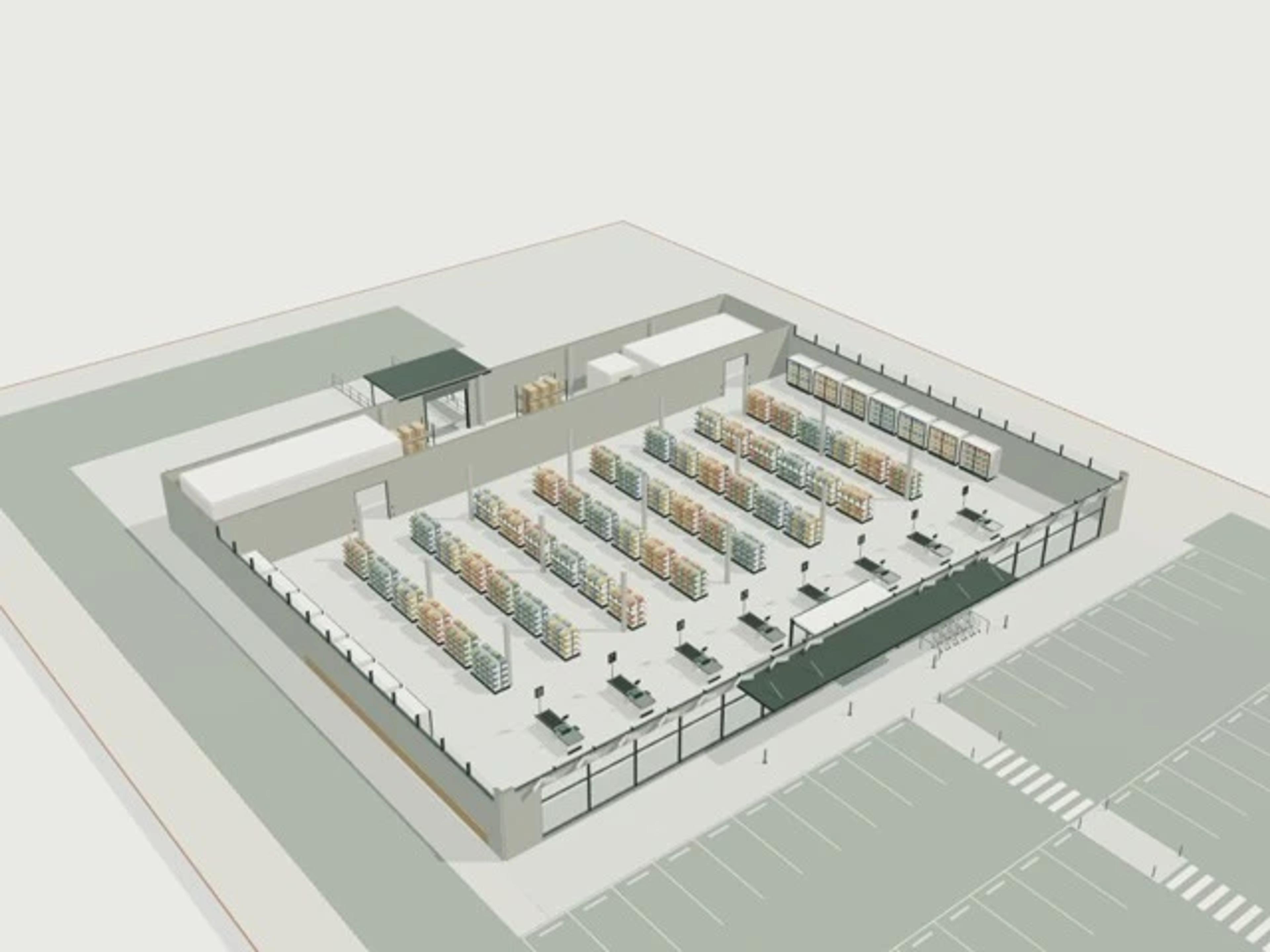 Supermarket, 2,000 m², 80 car parks