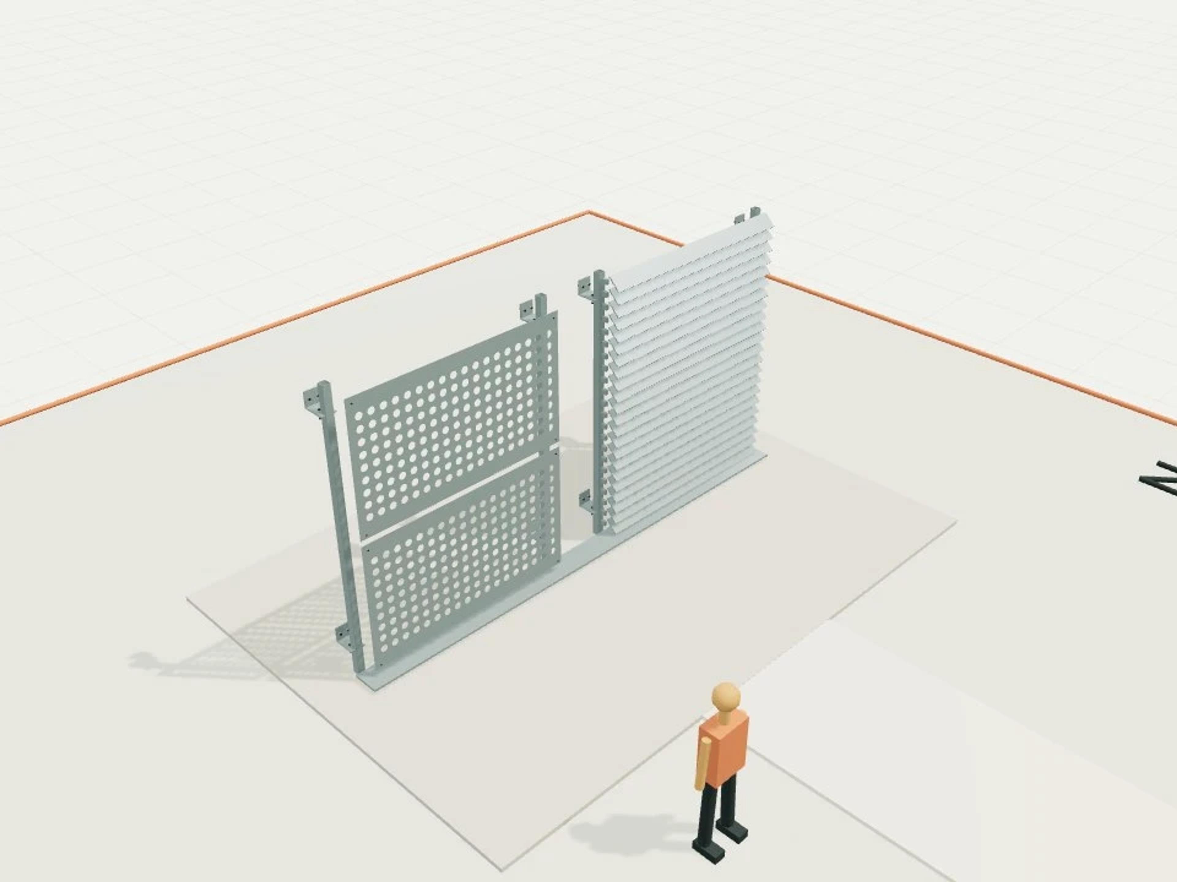 Facade screens, perforated and louvred bays