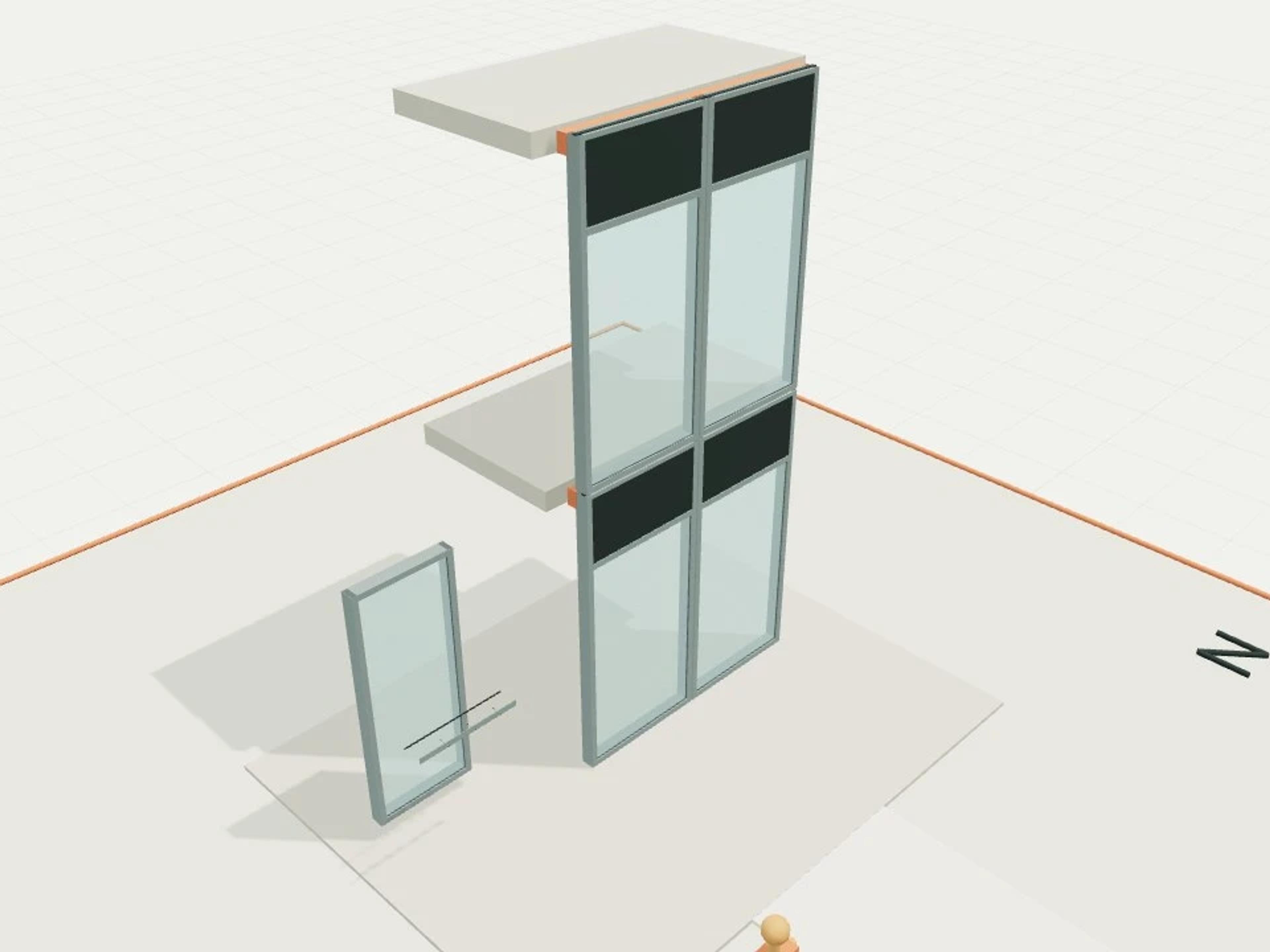 Unitised curtain wall, 2 × 2 panels