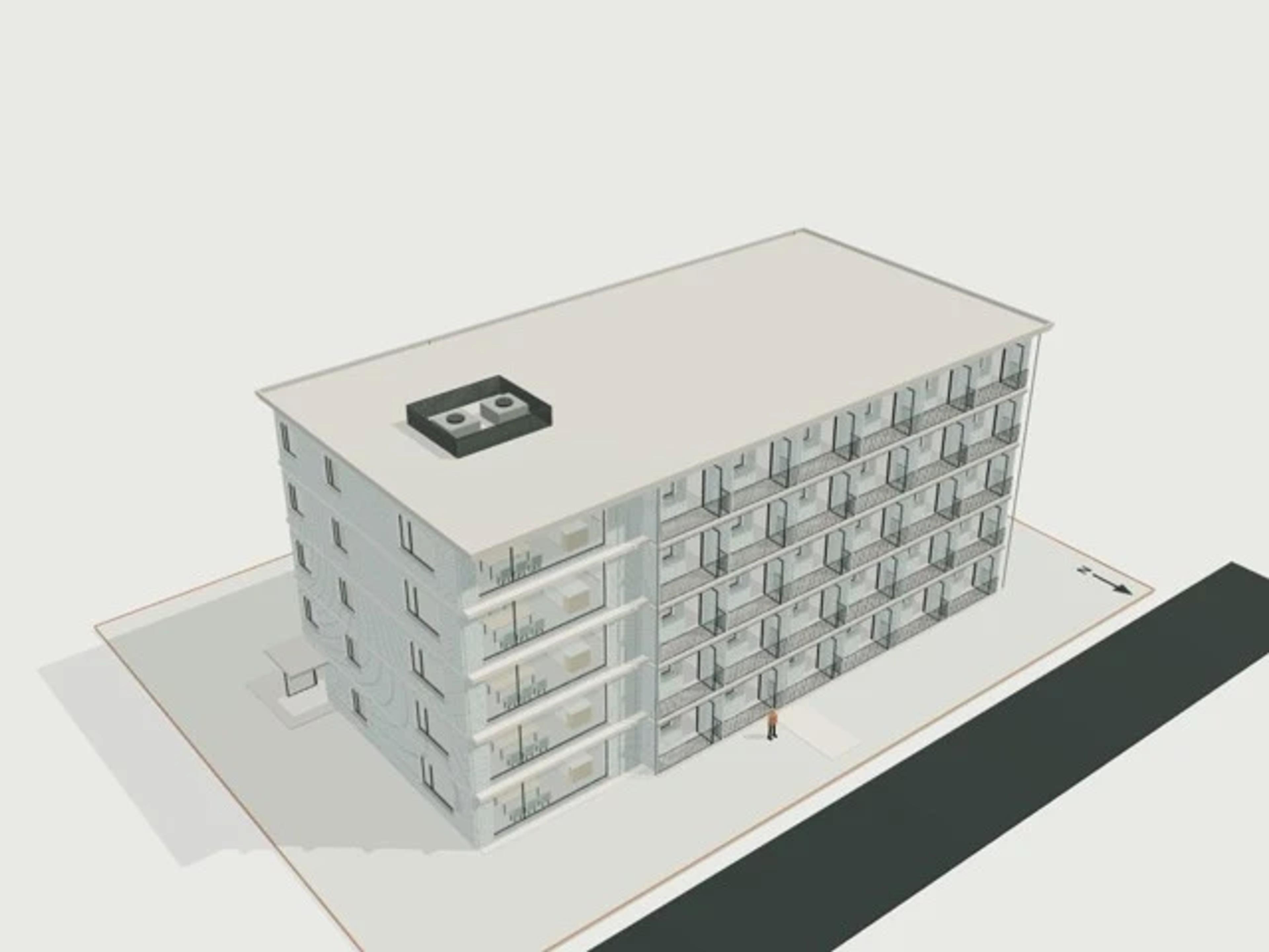 Build-to-rent / co-living, 60 studios, 5 storeys