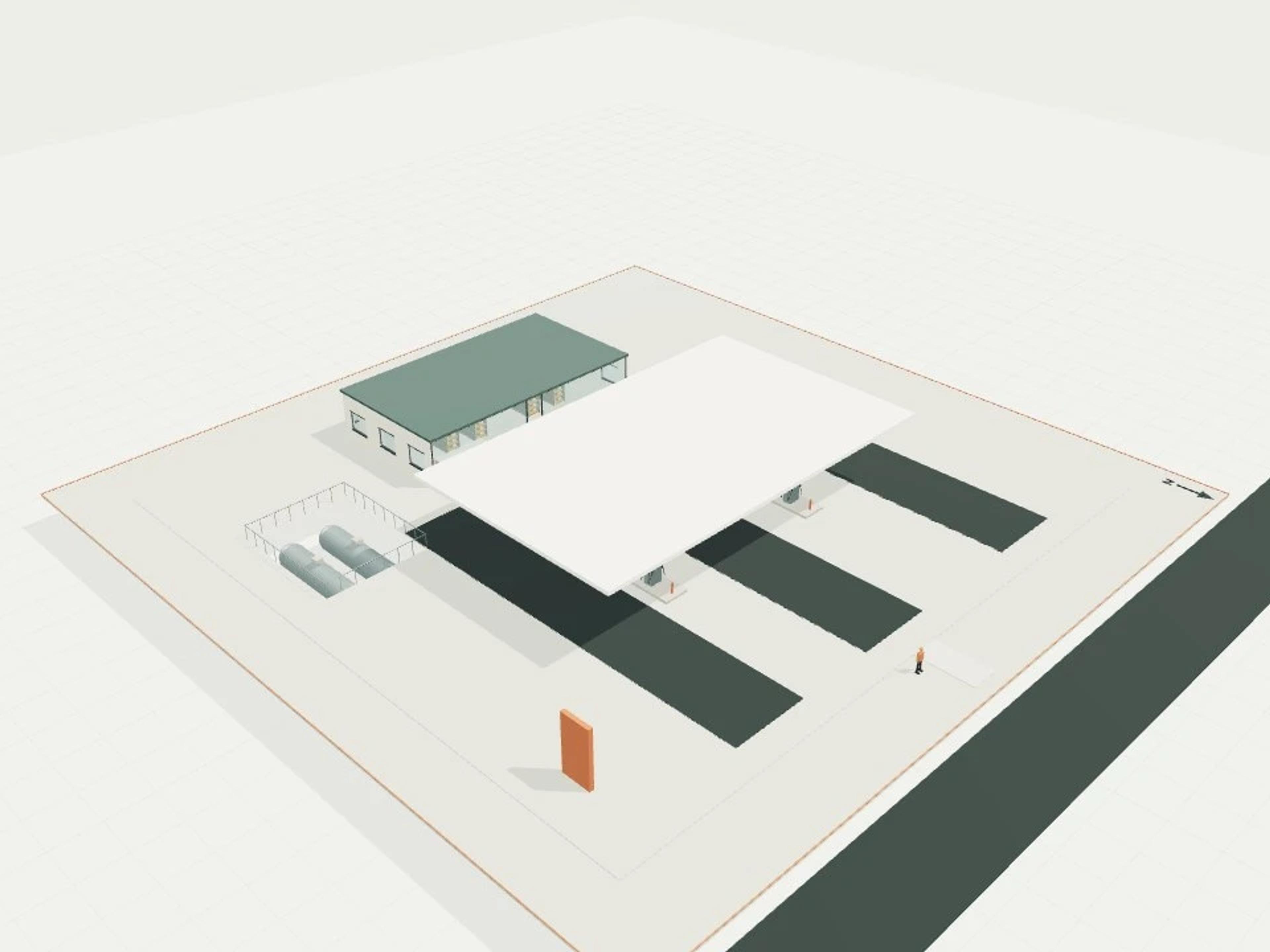 Service station, four dispensers + convenience shop
