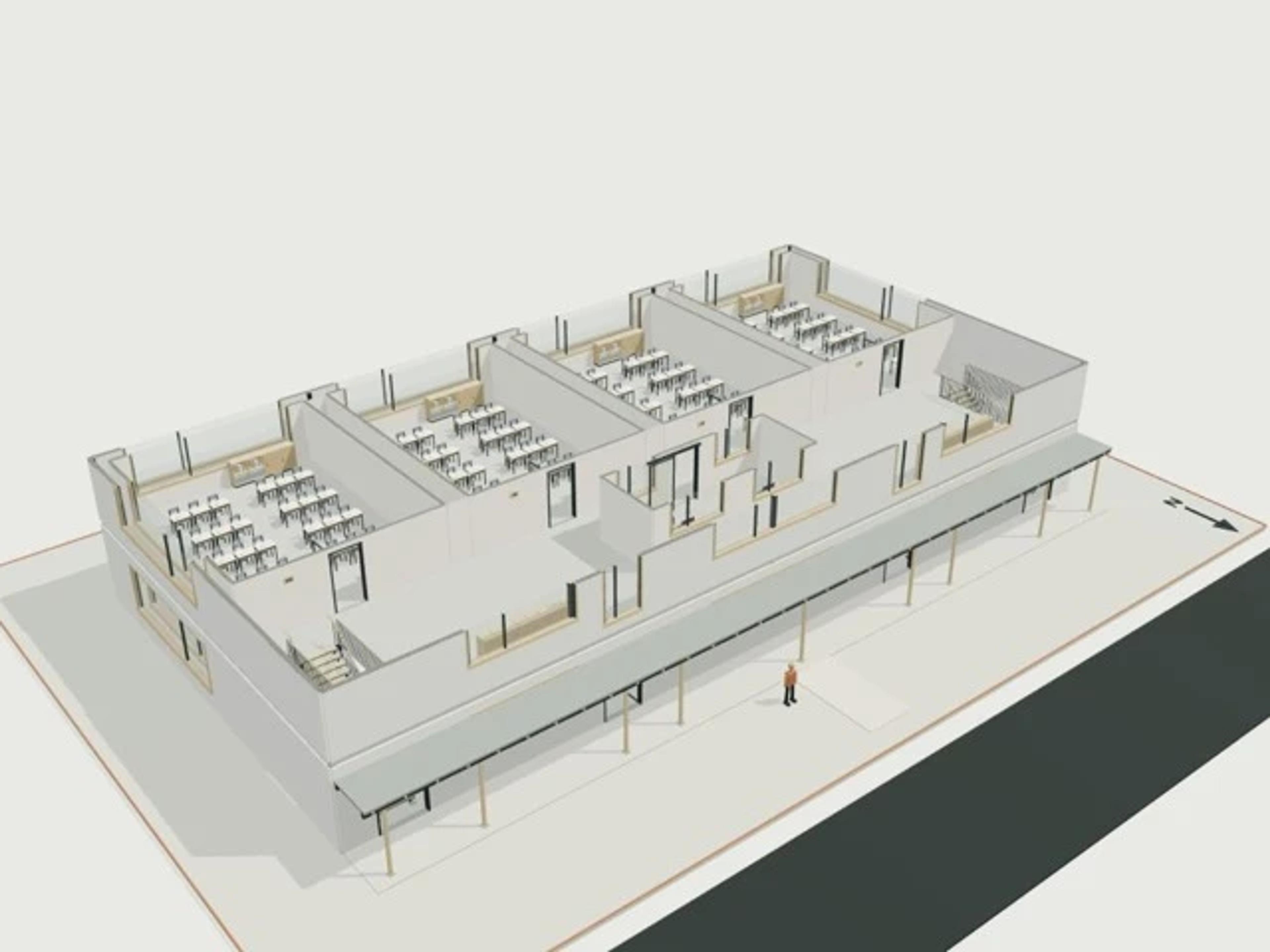 Secondary teaching wing, 8 rooms, 2 levels
