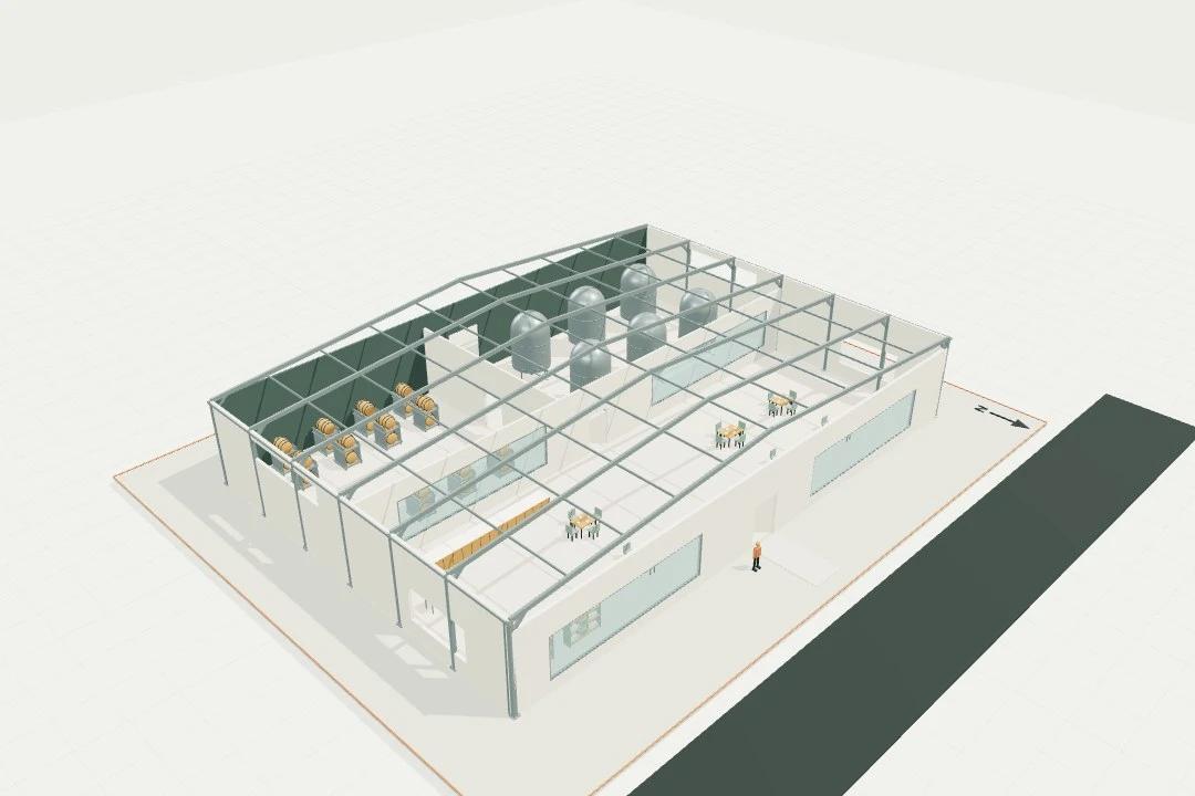 Winery, six-tank hall + barrel store + 24-seat cellar door