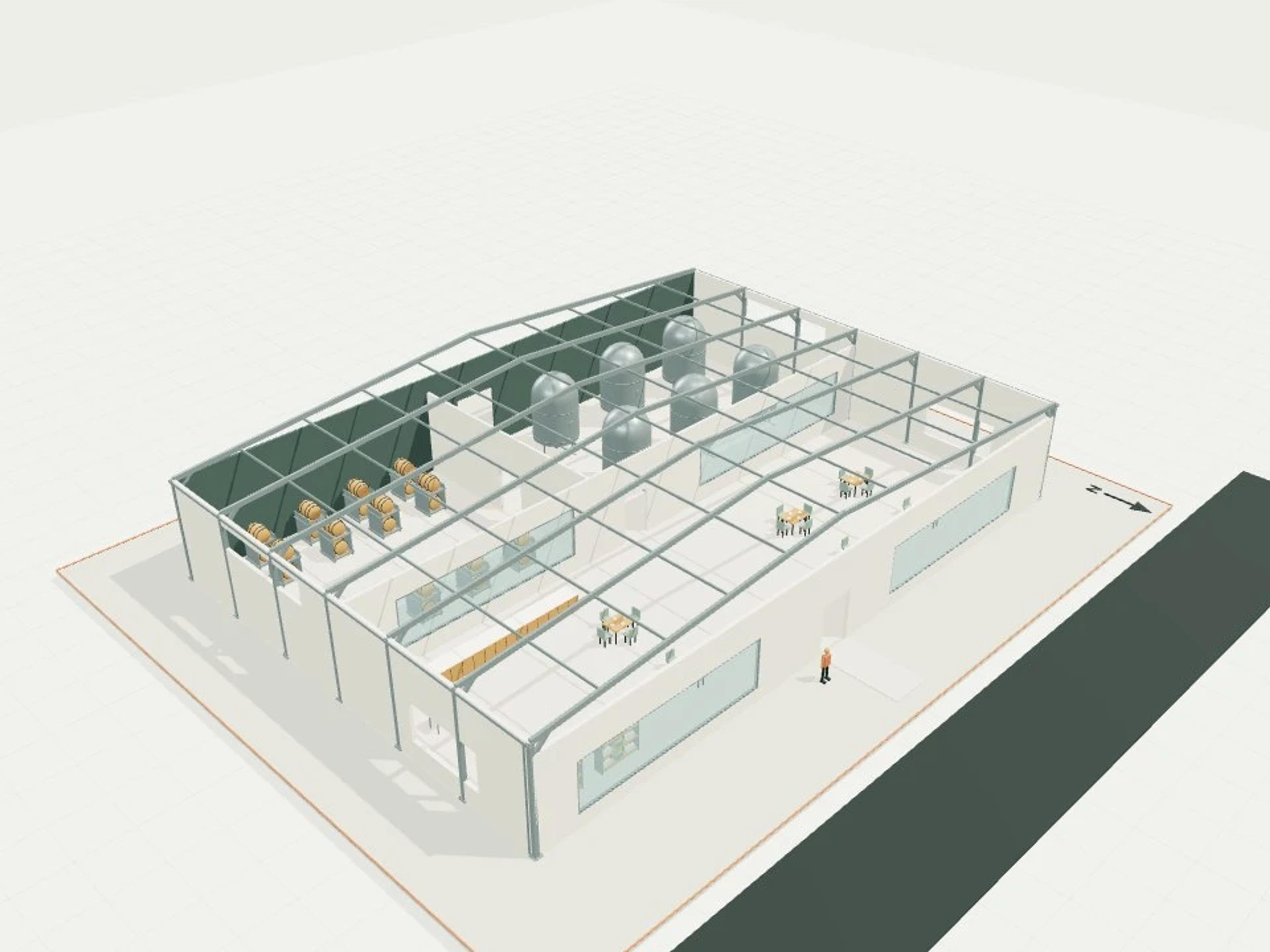 Winery, six-tank hall + barrel store + 24-seat cellar door