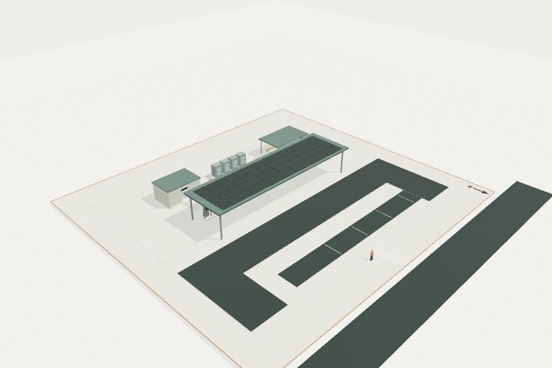 EV hub, eight charging bays + energy enclosure