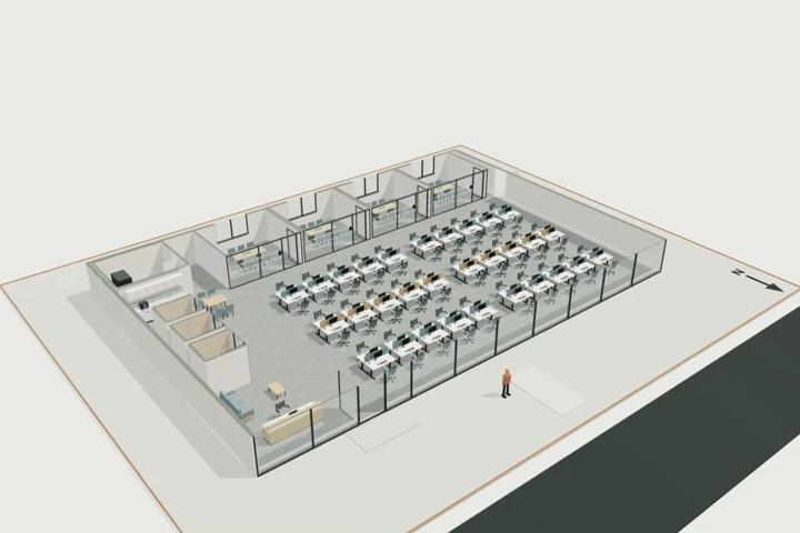 Office fit-out, 600 m², 60 desks