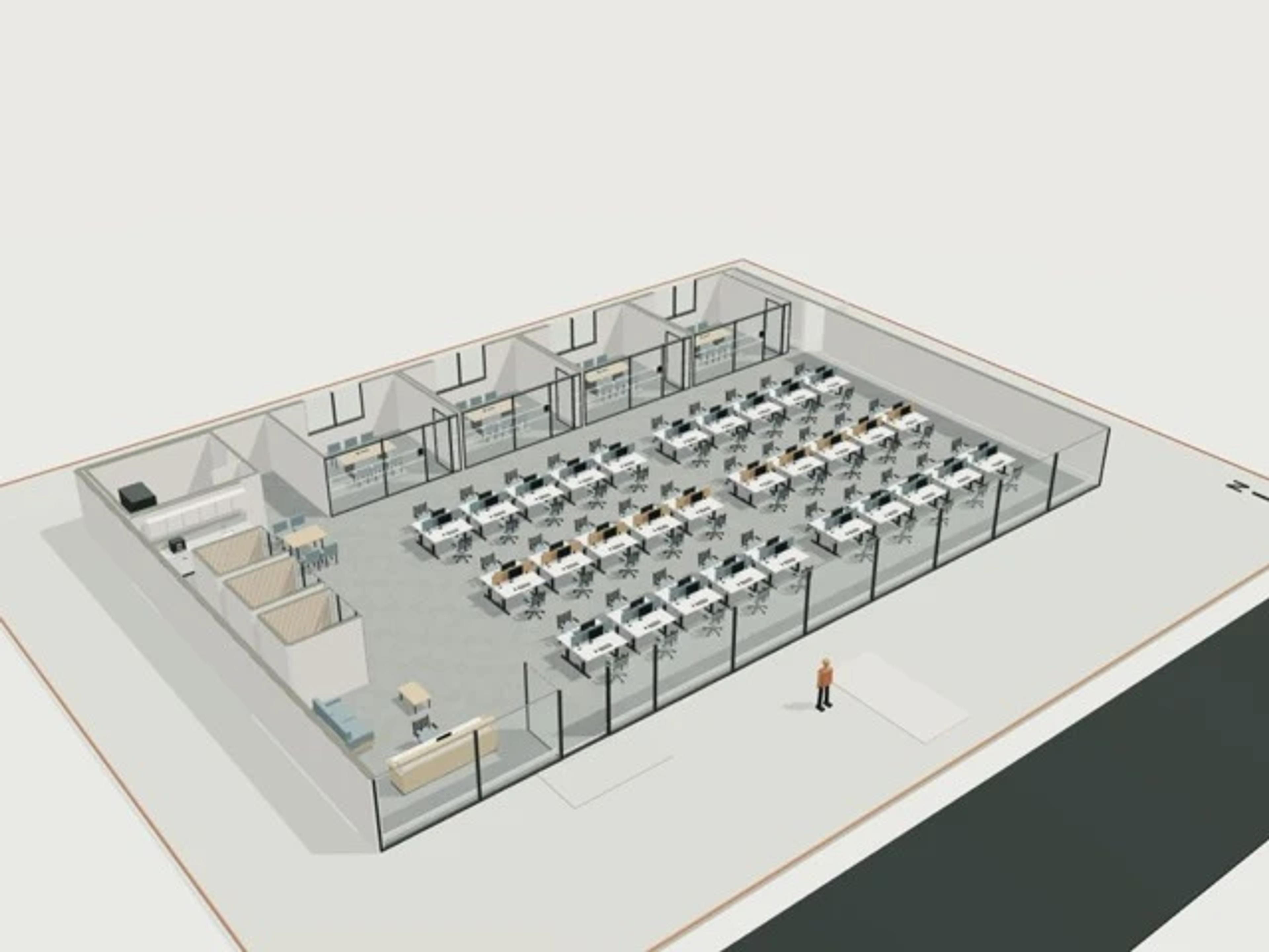 Office fit-out, 600 m², 60 desks