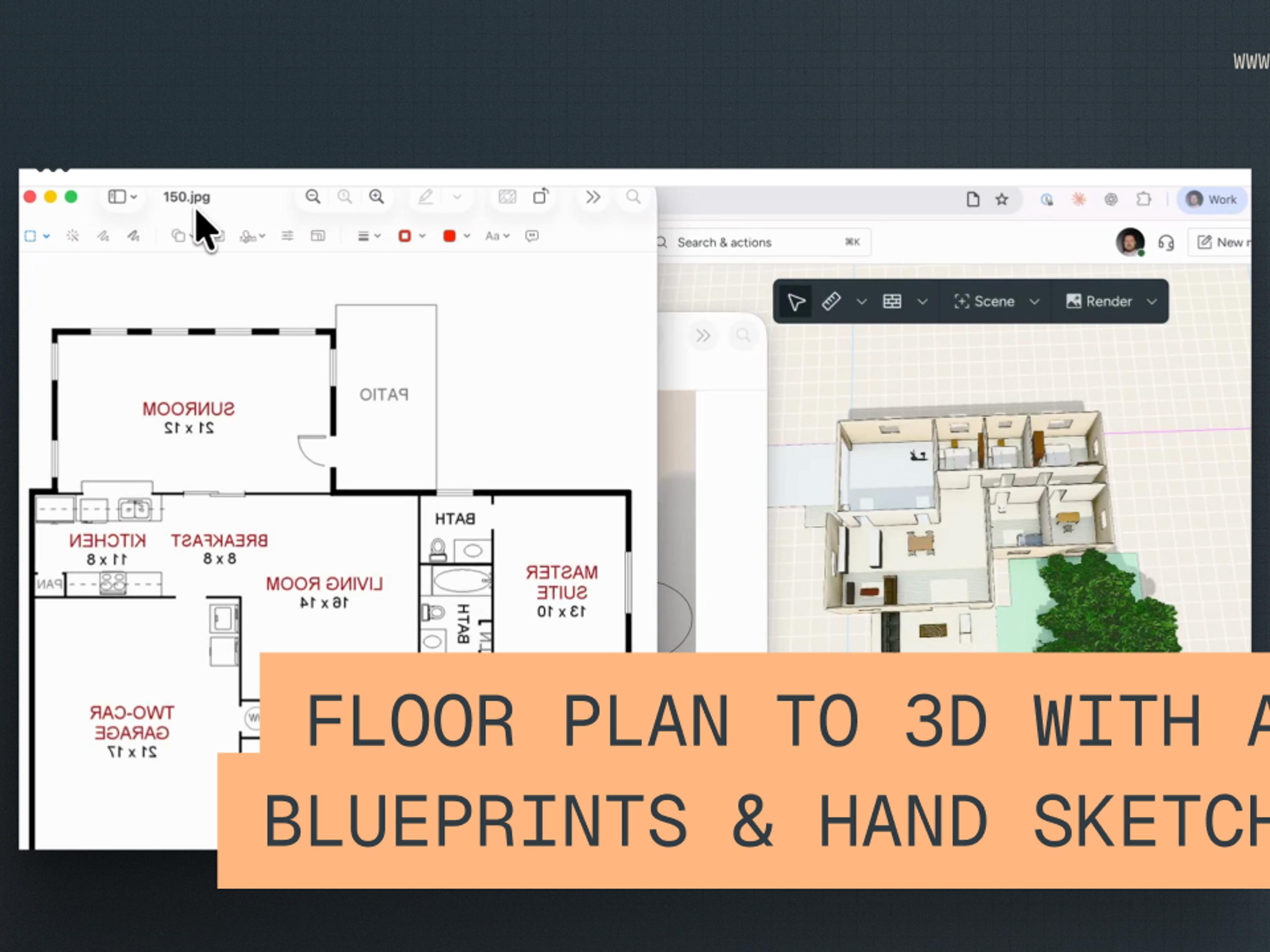 Floor Plan to 3D Model with AI: Blueprints & Hand Sketches