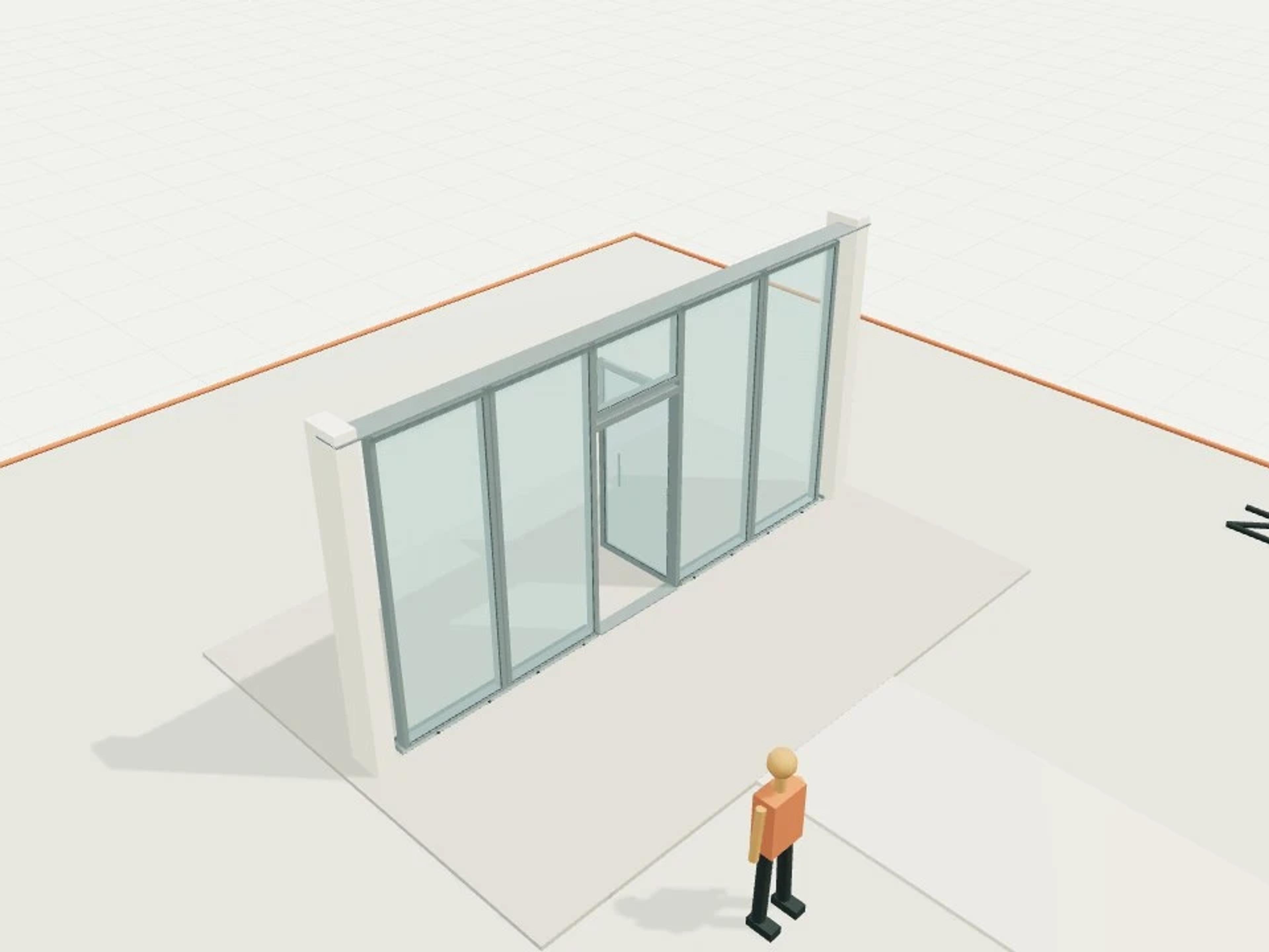 Stick storefront, 6 m frontage + entry