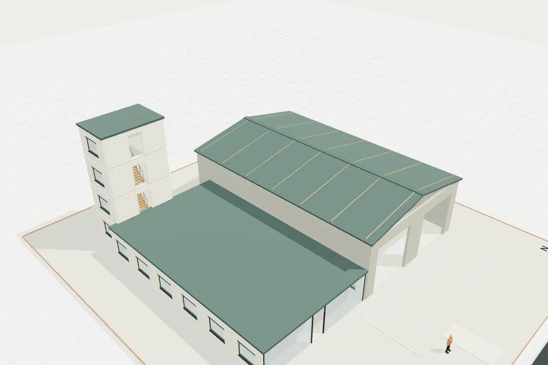 Fire station, 2 drive-through bays