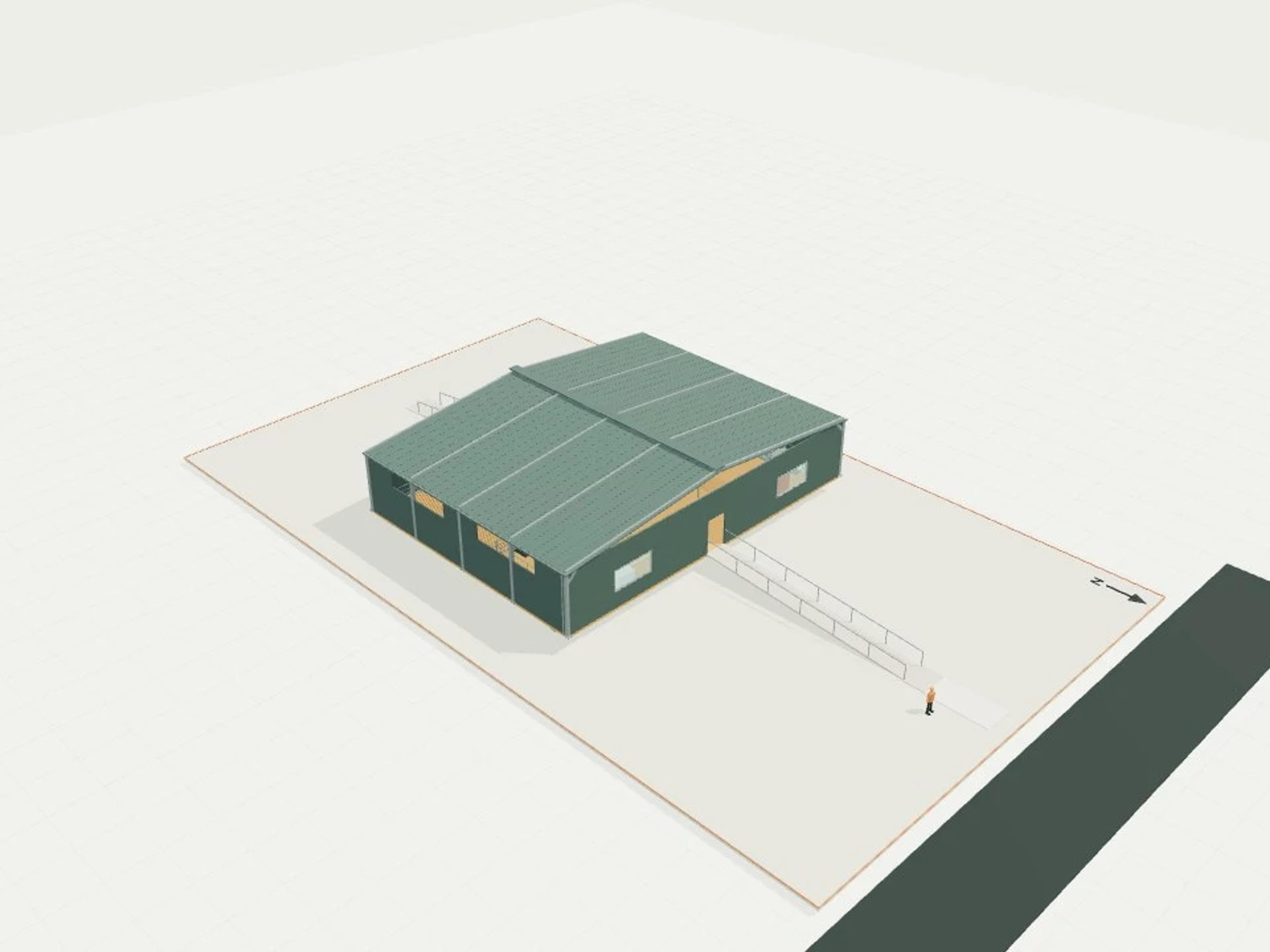 Woolshed, four shearing stands + raised grating pens