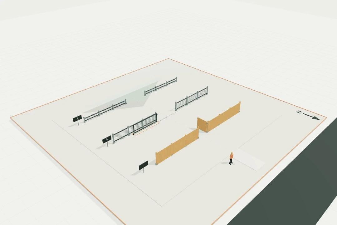 Boundary set, privacy swing gate + sliding gate + low sightline edge