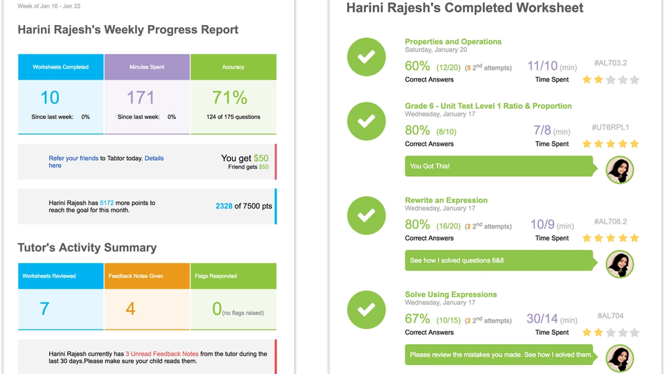 Thinkster Student Progress Report