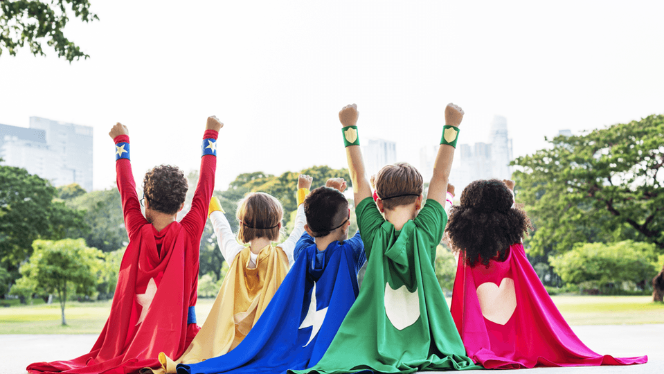 Kids in super hero costumes