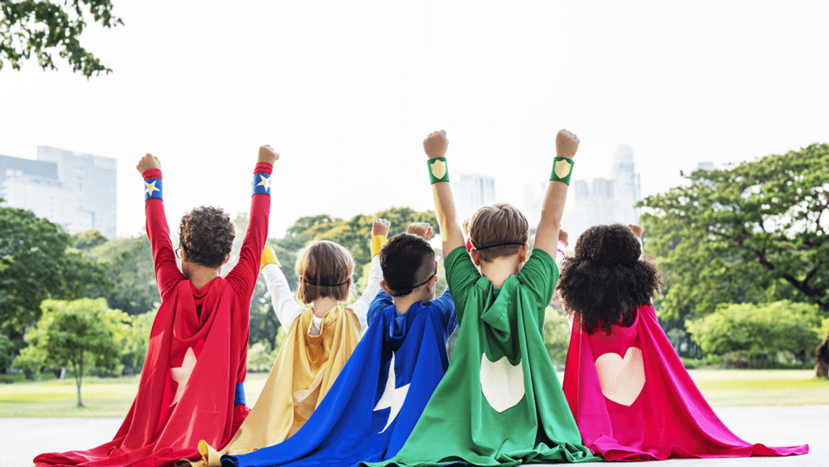 Kids in super hero costumes