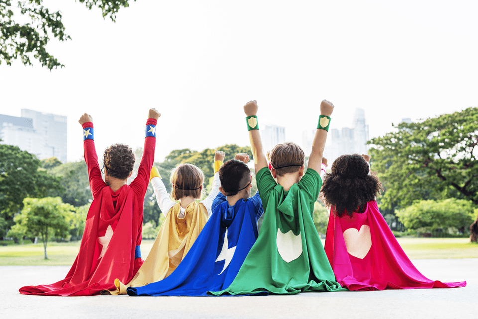 Kids in super hero costumes