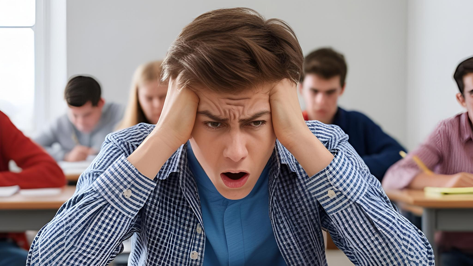 Student in math classroom upset and showing signs of math anxiety. 