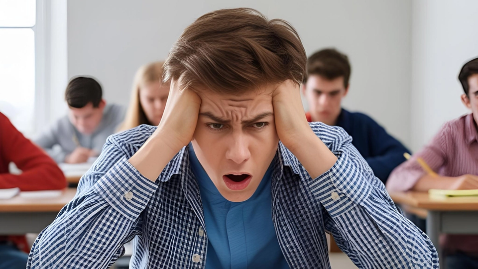 Student in math classroom upset and showing signs of math anxiety.