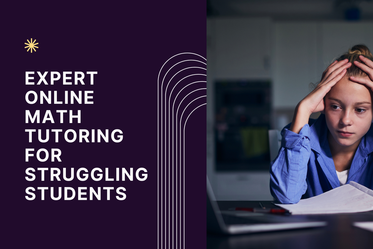 Student struggling with math homework at a desk, emphasizing the need for expert online math tutoring for struggling learners.